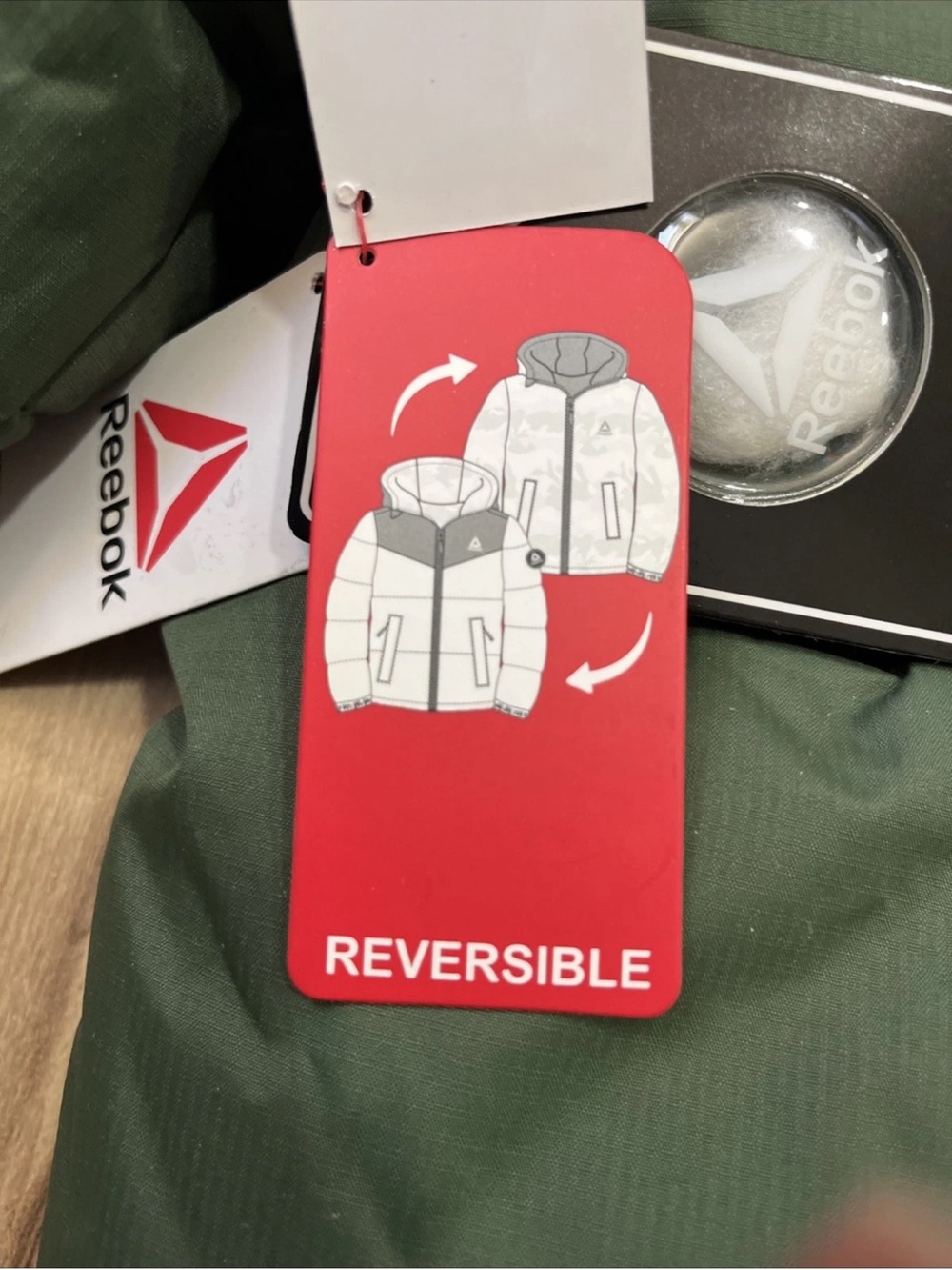Reebok Olive Green Jacket Reversible with Black Zipper Detailing - Picture 9 of 16